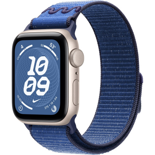 Смарт-часы Apple Watch SE (2025) 40mm Starlight Aluminum Case with Blue Ribbon Nike Sport Loop