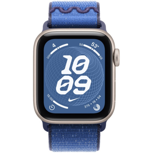 Смарт-часы Apple Watch SE (2025) 40mm Starlight Aluminum Case with Blue Ribbon Nike Sport Loop