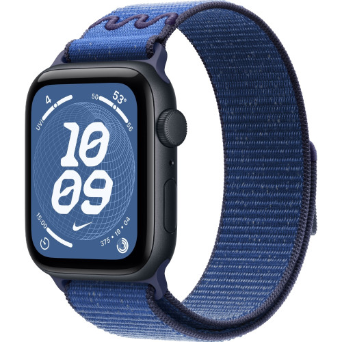 Смарт-часы Apple Watch SE (2025) 44mm Midnight Aluminum Case with Blue Ribbon Nike Sport Loop